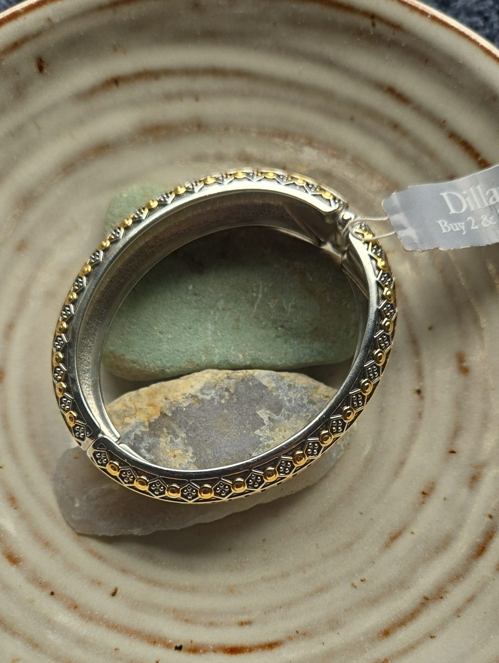 Two-Tone Gold & Silver Hinged Bangle Bracelet